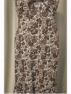 Brown Floral Print Women’s Summer Dress With Back Shirring